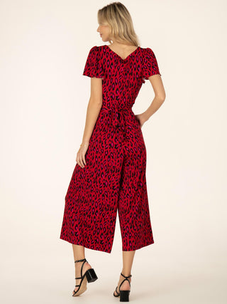 Sandra Cap Sleeve Culotte Jumpsuit, Red Animal