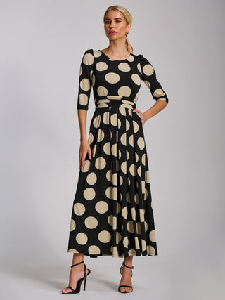 Three Quarter Sleeve Jersey Maxi Dress, Black Spot