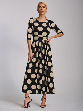 Three Quarter Sleeve Jersey Maxi Dress, Black Spot