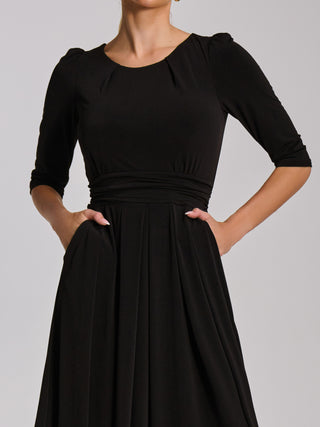 Three Quarter Sleeve Jersey Maxi Dress, Black