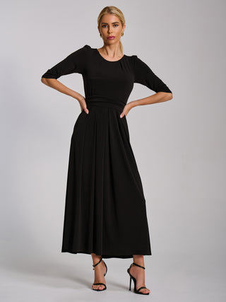 Three Quarter Sleeve Jersey Maxi Dress, Black
