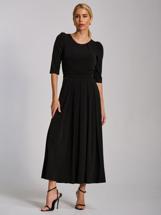 Three Quarter Sleeve Jersey Maxi Dress, Black