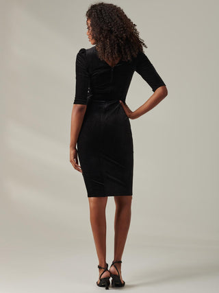 Metallic Spot Velvet Midi Dress, Black