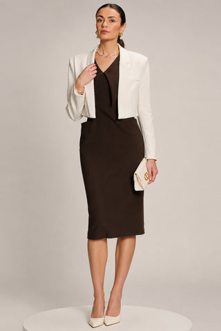 Statement Collar Hourglass Midi Dress, Chocolate Brown