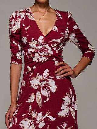 Jersey Ruched Waist Fit & Flare Maxi Dress, Burgundy Floral