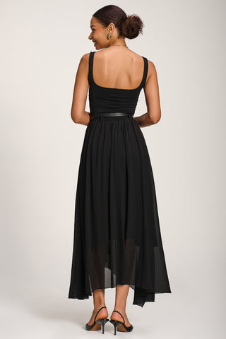 Asymmetric Frill Chiffon Maxi Skirt, Black
