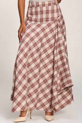 Asymmetric Check Maxi Skirt, Pink Check