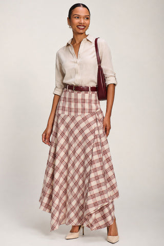 Asymmetric Check Maxi Skirt, Pink Check