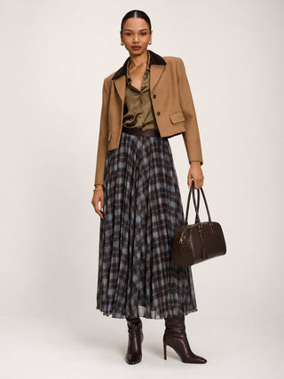 Checked Crinkle Mesh Maxi Skirt, Blue Multi