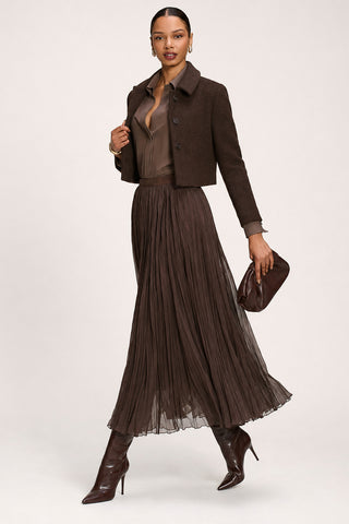 Plain Crinkle Mesh Maxi Skirt, Chocolate Brown