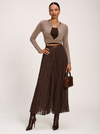 Plain Crinkle Mesh Maxi Skirt, Chocolate Brown