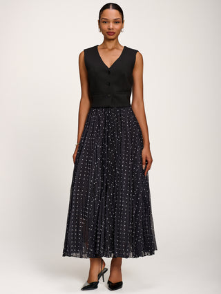 Spotty Crinkle Mesh Maxi Skirt, Black Spot