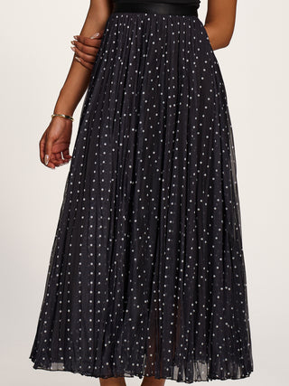 Spotty Crinkle Mesh Maxi Skirt, Black Spot