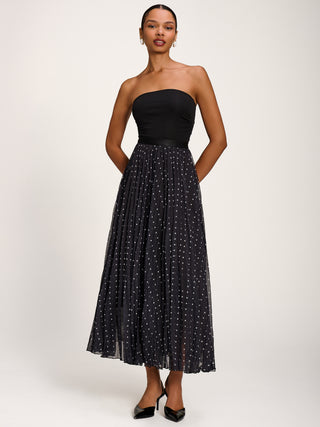 Spotty Crinkle Mesh Maxi Skirt, Black Spot