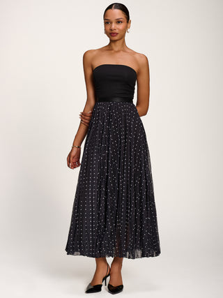 Spotty Crinkle Mesh Maxi Skirt, Black Spot