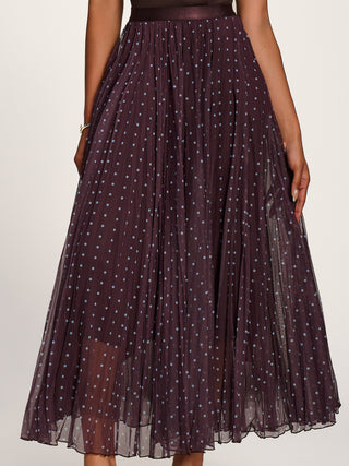 Spotty Crinkle Mesh Maxi Skirt, Brown Spot