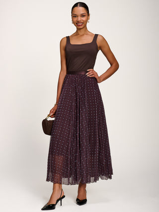 Spotty Crinkle Mesh Maxi Skirt, Brown Spot