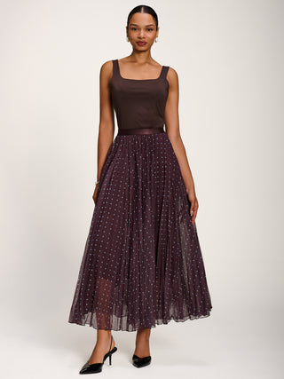 Spotty Crinkle Mesh Maxi Skirt, Brown Spot