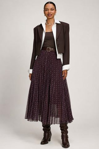 Spotty Crinkle Mesh Maxi Skirt, Brown Spot