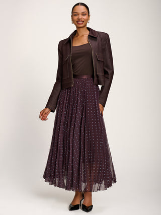 Spotty Crinkle Mesh Maxi Skirt, Brown Spot