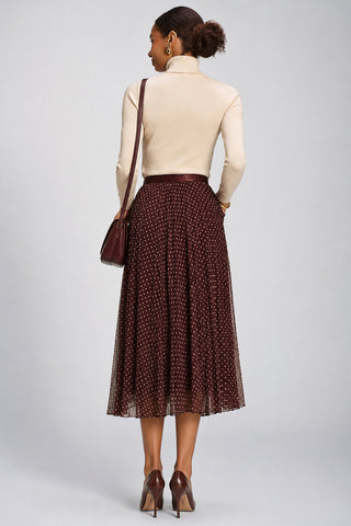 Print Crinkle Mesh Midi Skirt, Burgundy Spot
