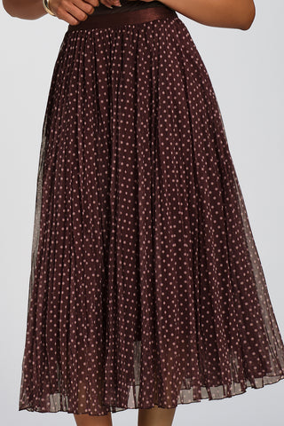 Print Crinkle Mesh Midi Skirt, Burgundy Spot