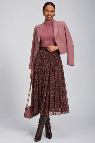 Print Crinkle Mesh Midi Skirt, Burgundy Spot