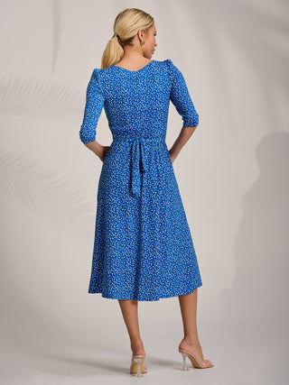 Sleeve Printed Jersey Midi Dress, Blue Ditsy