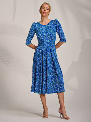 Sleeve Printed Jersey Midi Dress, Blue Ditsy