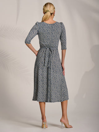 Sleeve Printed Jersey Midi Dress, Navy Ditsy