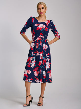Sleeve Printed Jersey Midi Dress, Navy Floral