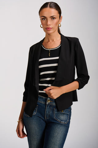 Draped Open Collar Blazer, Black