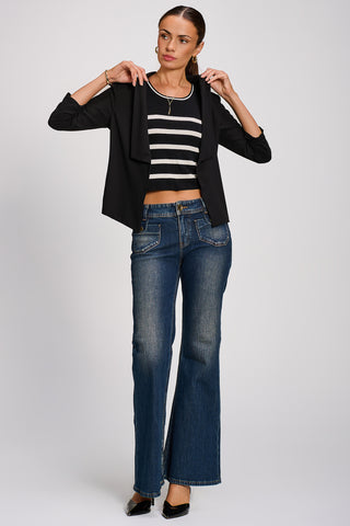Draped Open Collar Blazer, Black