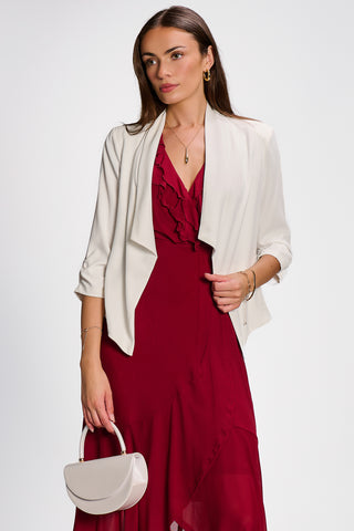 Draped Open Collar Blazer, White