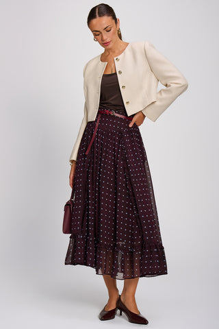 Chiffon Frill Tiered Maxi Skirt, Brown Spot