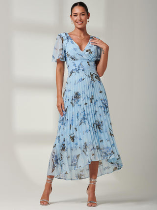Vanya Wrap V-Neck Chiffon Maxi Dress, Blue Multi