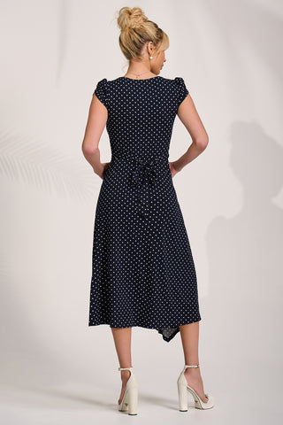 Lap Over Short Sleeve Jersey Dress, Navy Spot