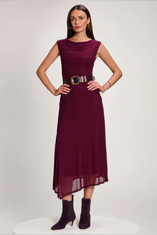 Asymmetric Draped Mesh Maxi Dress, Dark Purple