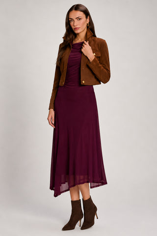 Asymmetric Draped Mesh Maxi Dress, Dark Purple