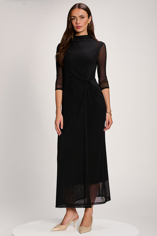 High Neck Long Sleeve Mesh Maxi Dress, Black