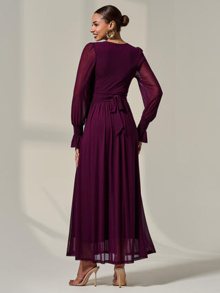 Long Sleeve Mesh Maxi Dress, Dark Purple