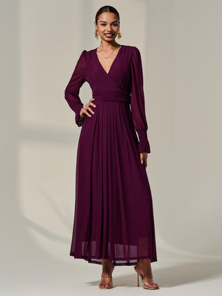Long Sleeve Mesh Maxi Dress, Dark Purple