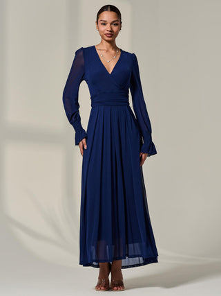 Long Sleeve Mesh Maxi Dress, Navy