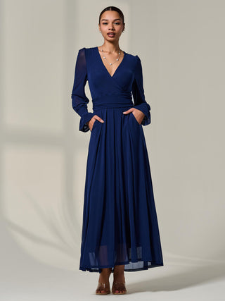 Long Sleeve Mesh Maxi Dress, Navy