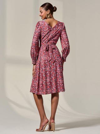 Long Sleeve Jersey Midi Dress, Orange Abstract