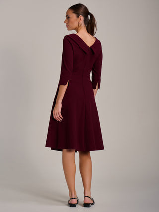 Fold Collar Button Detail Dress, Burgundy
