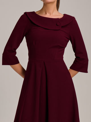 Fold Collar Button Detail Dress, Burgundy