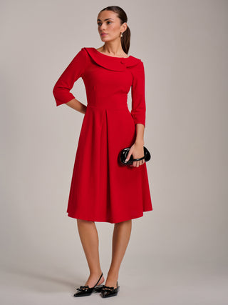 Fold Collar Button Detail Dress, Poppy Red