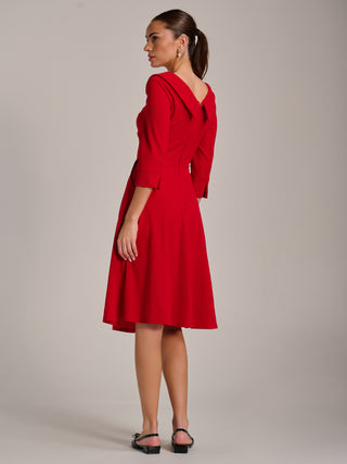 Fold Collar Button Detail Dress, Poppy Red