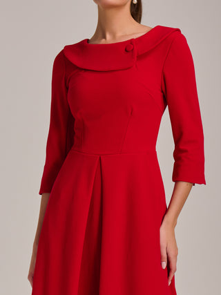Fold Collar Button Detail Dress, Poppy Red